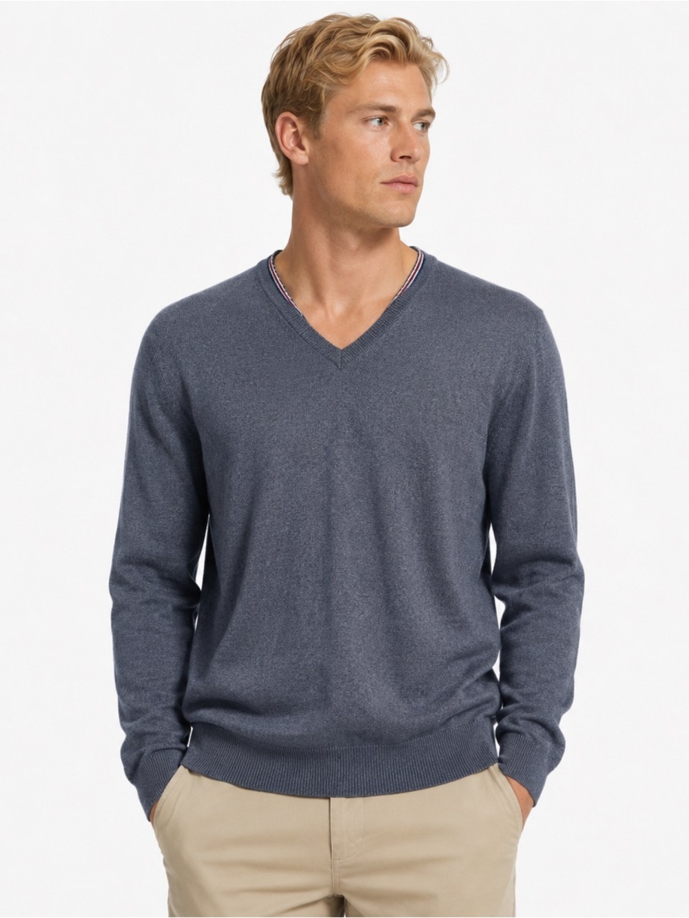 Brooks Brothers Italian Yarn Gray Knit V-Neck Sweater Merino Wool Mens size M